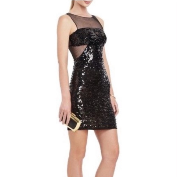 BCBGMaxAzria Dresses & Skirts - BCBG Max Azria Illusion mesh black sequined cocktail dress size XS
